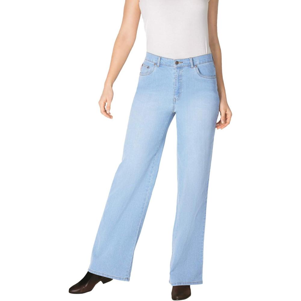 imageWoman Within Plus Size Stretch Denim WideLeg FivePocket JeansLight Wash Sanded