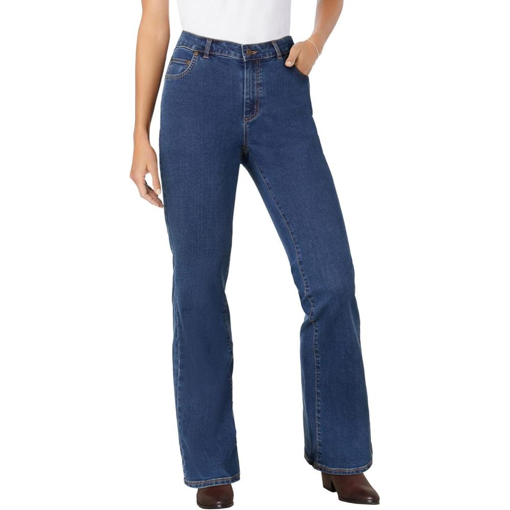 imageWoman Within Plus Size Stretch Denim WideLeg FivePocket JeansMidnight Sanded