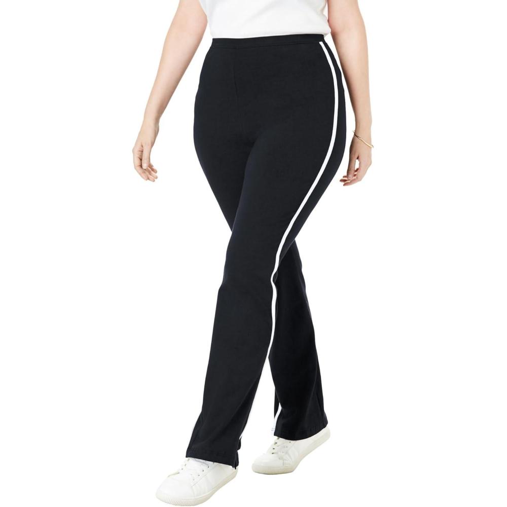 imageWoman Within Plus Size StretchCotton Knit PullOn Bootcut SideStripe LeggingsBlack White