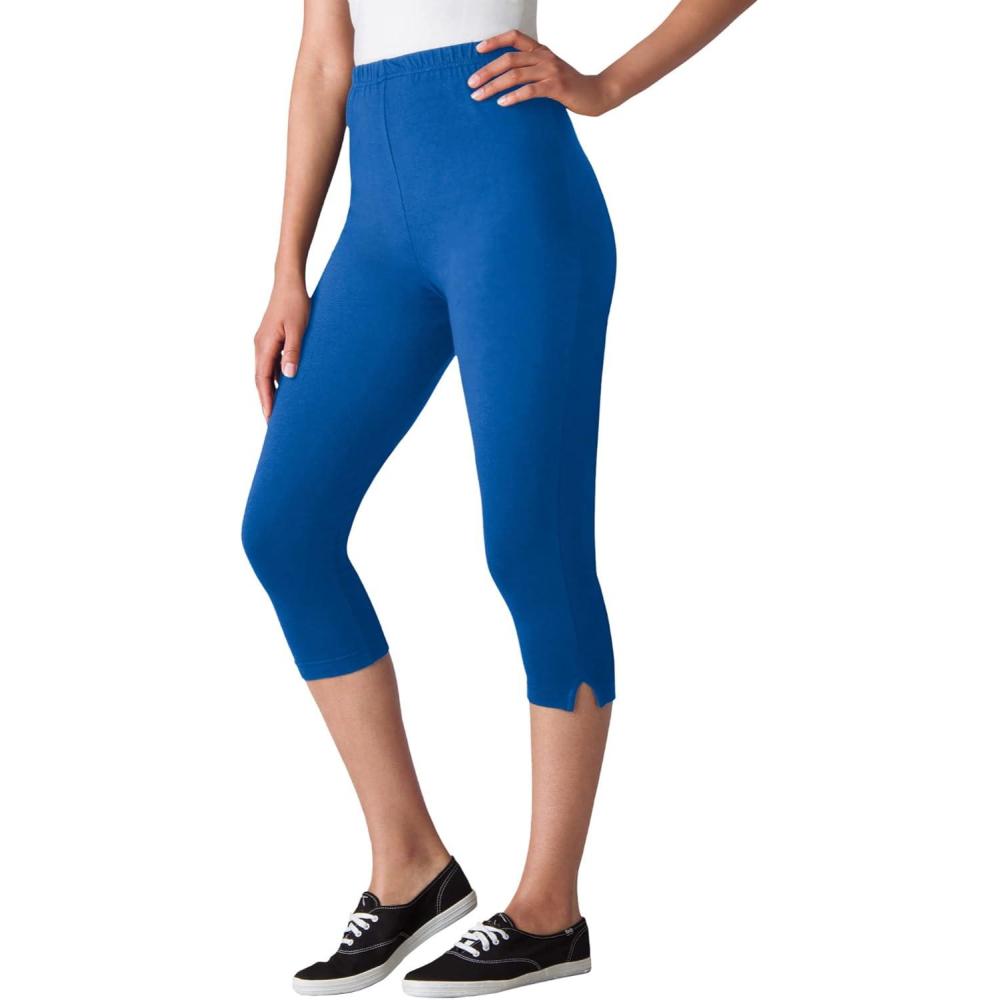 imageWoman Within Plus Size StretchCotton Knit PullOn Capri LeggingsBright Cobalt