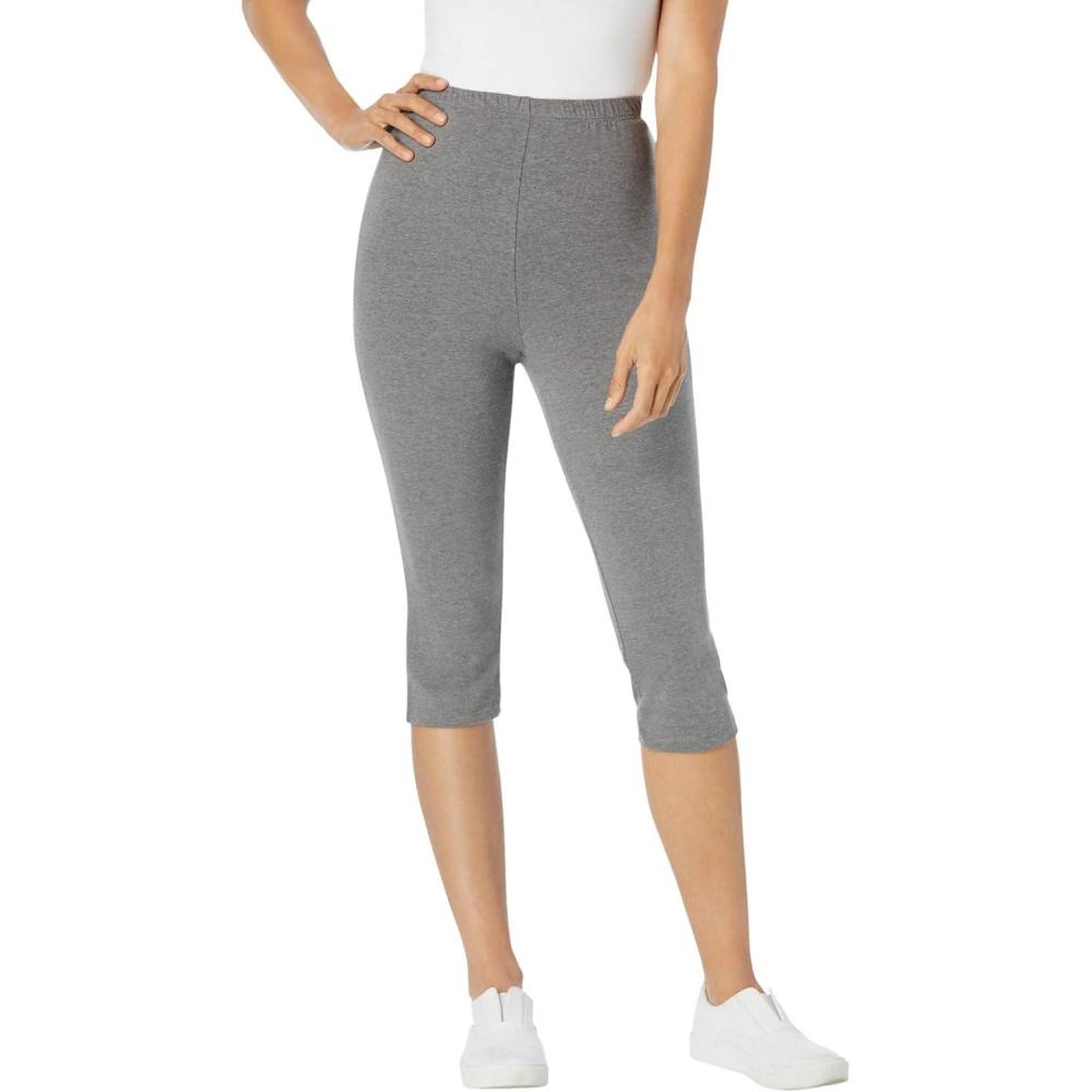 imageWoman Within Plus Size StretchCotton Knit PullOn Capri LeggingsMedium Heather Grey