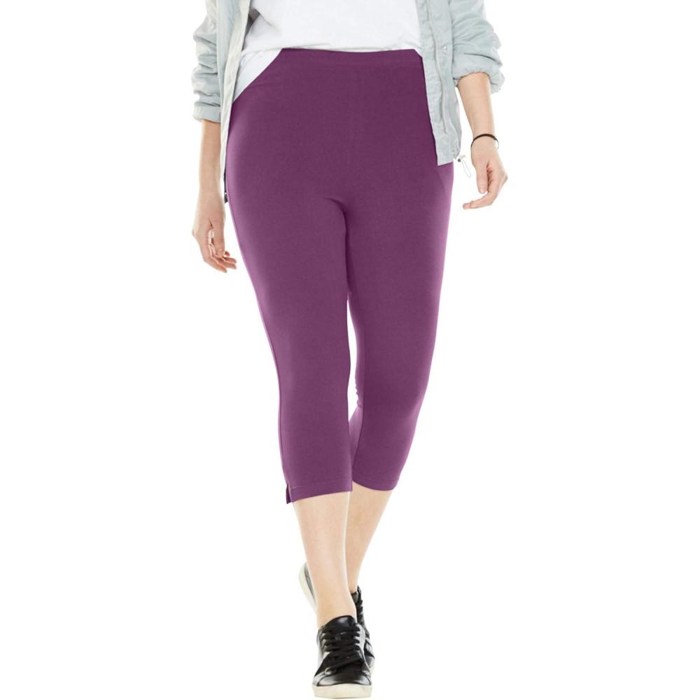 imageWoman Within Plus Size StretchCotton Knit PullOn Capri LeggingsPlum Purple