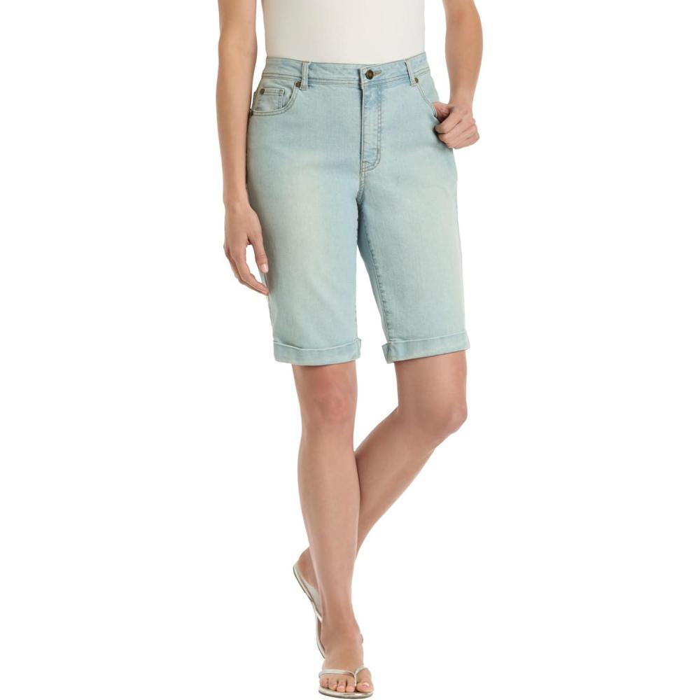 imageWoman Within Plus Size StretchDenim FivePocket Bermuda Jeans ShortsLight Wash Sanded