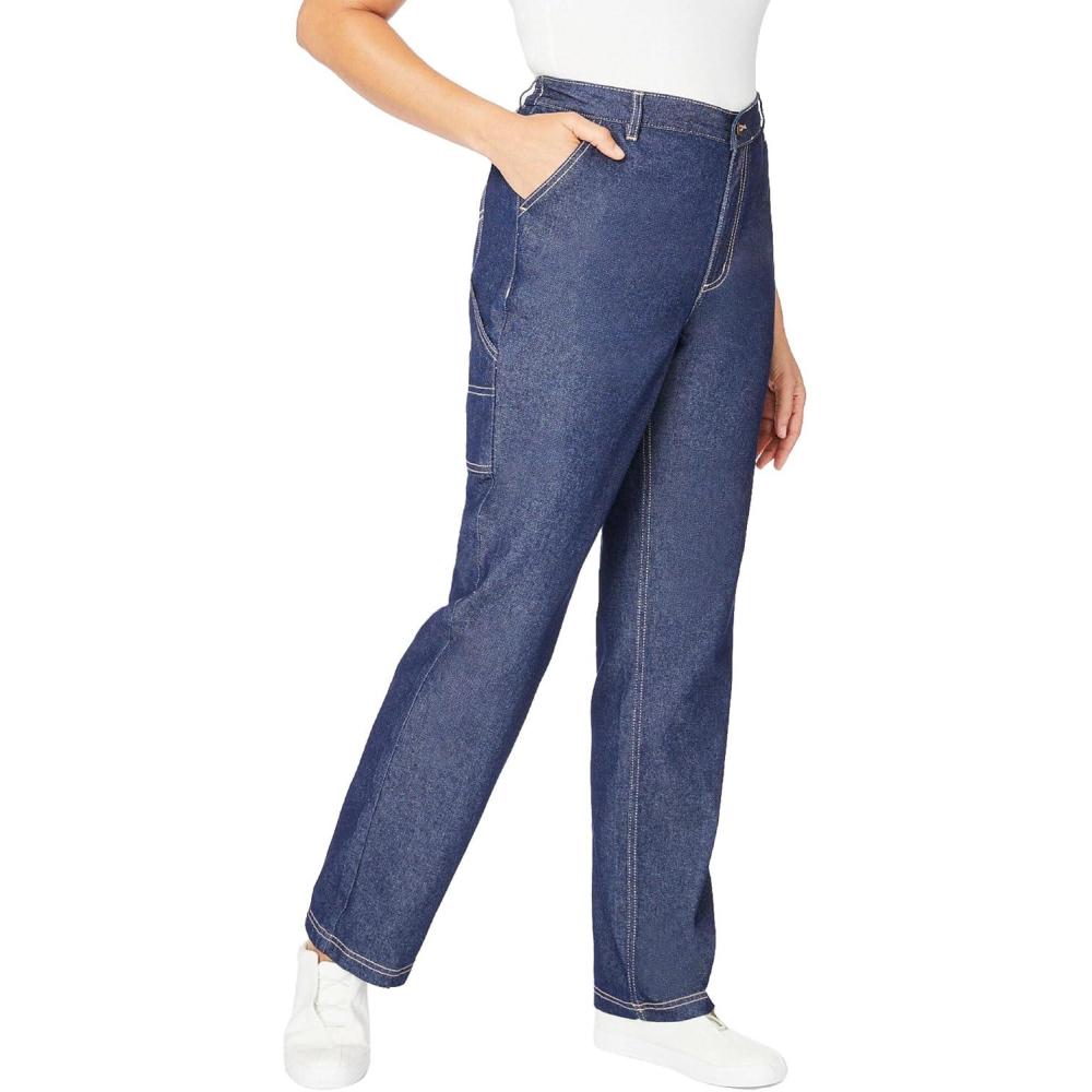 imageWoman Within Plus Size Tall BackElastic AllCotton Denim Carpenter JeansIndigo