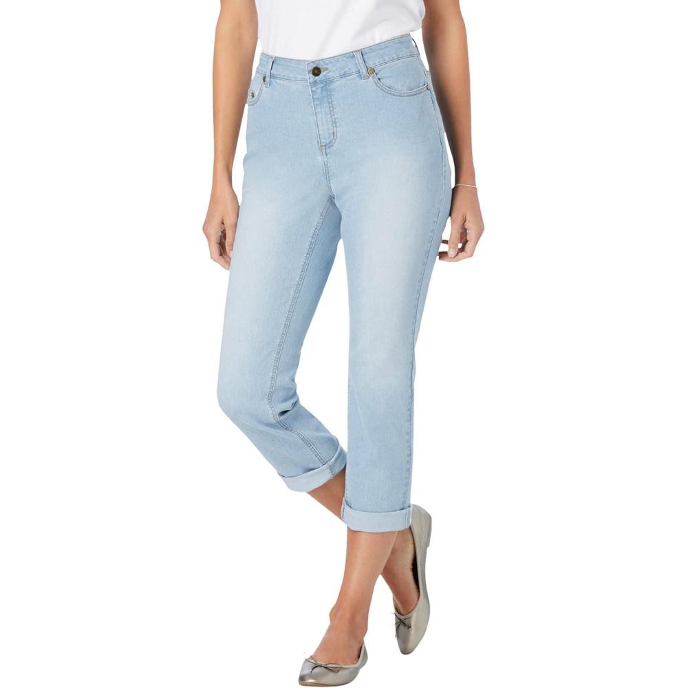 imageWoman Within Plus Size Tall Stretch Denim FivePocket Girlfriend JeansLight Wash Sanded