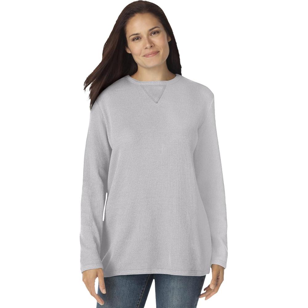 imageWoman Within Plus Size Ultra Soft Waffle Thermal SweatshirtHeather Grey