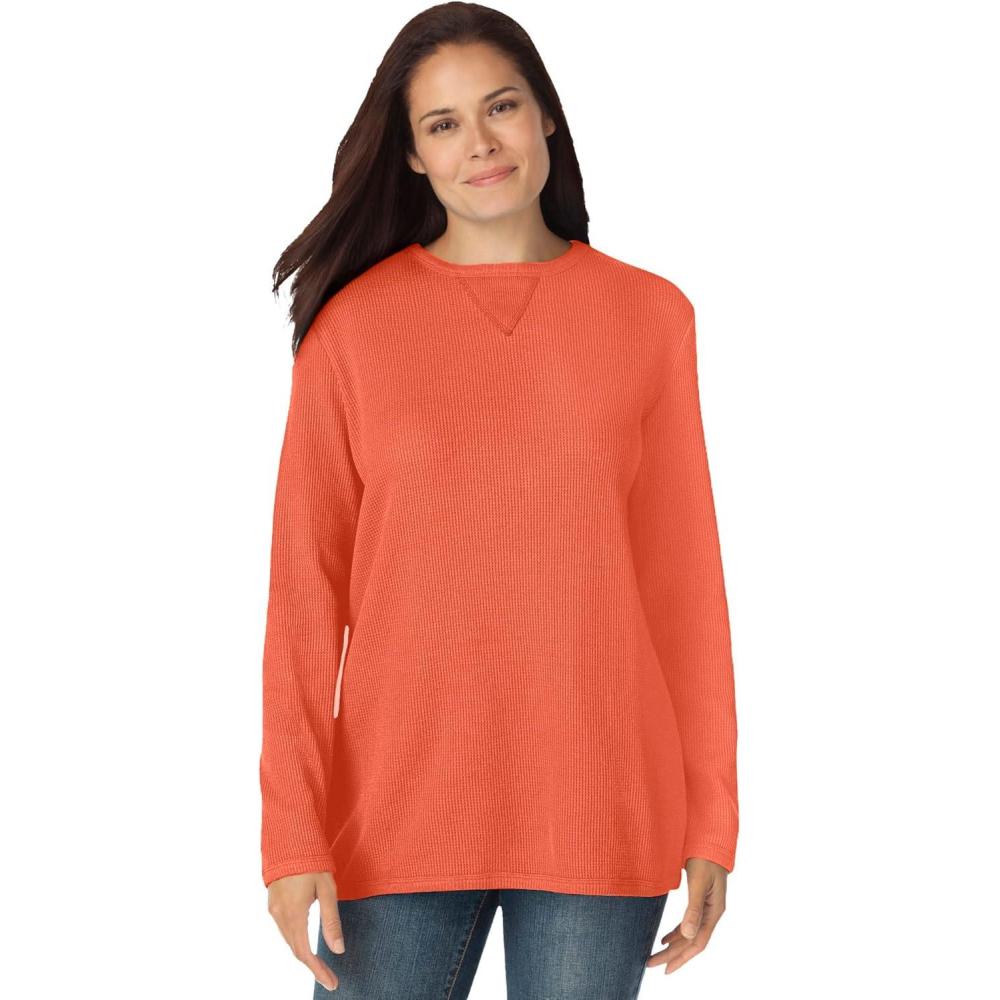 imageWoman Within Plus Size Ultra Soft Waffle Thermal SweatshirtPumpkin