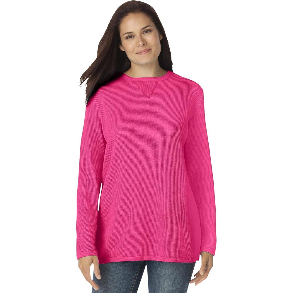 imageWoman Within Plus Size Ultra Soft Waffle Thermal SweatshirtRaspberry Sorbet