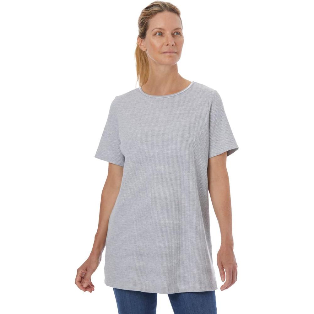 imageWoman Within Plus Size Waffle Thermal Satin Trim TeeHeather Grey