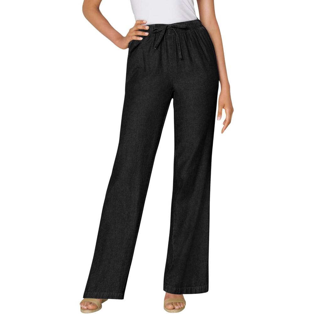 imageWoman Within Plus Size WideLeg Drawstring Denim PantsBlack