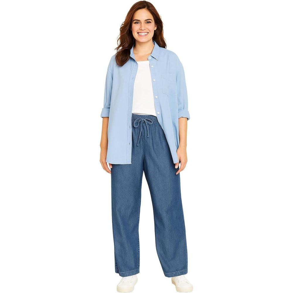 imageWoman Within Plus Size WideLeg Drawstring Denim PantsStonewash