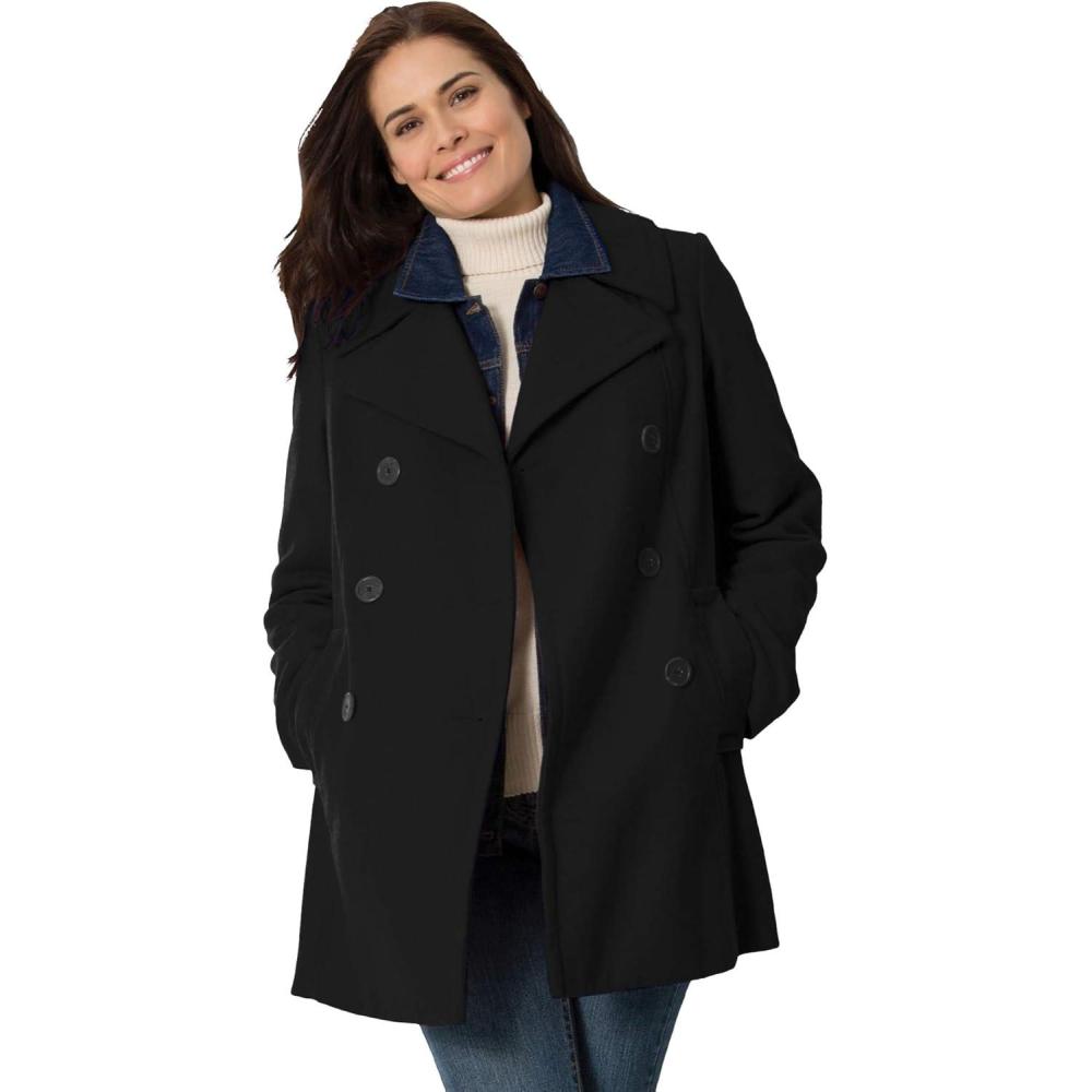 imageWoman Within Plus Size WoolBlend DoubleBreasted PeacoatBlack