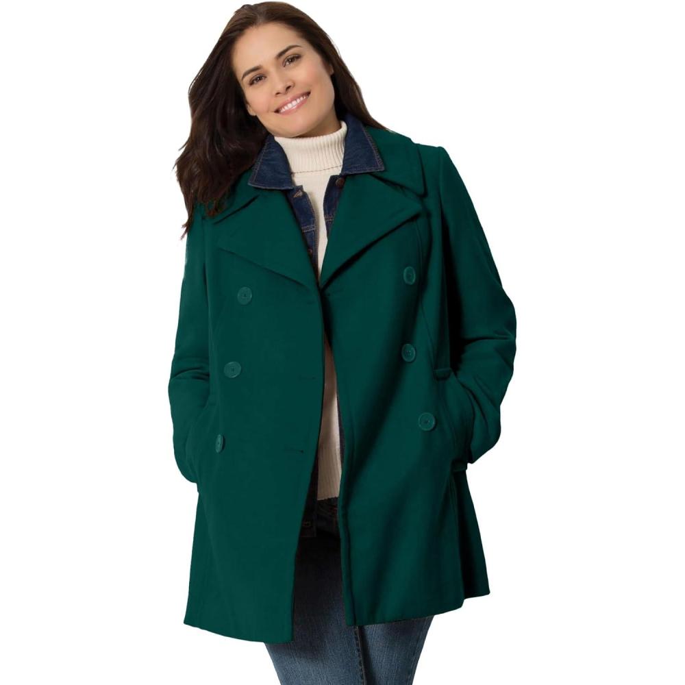 imageWoman Within Plus Size WoolBlend DoubleBreasted PeacoatEmerald Green