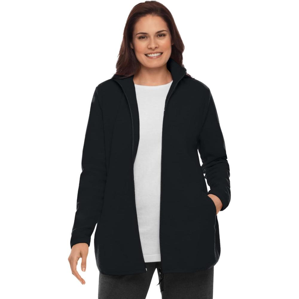 imageWoman Within Plus Size ZipFront Microfleece Jacket Long Oversized FleeceBlack