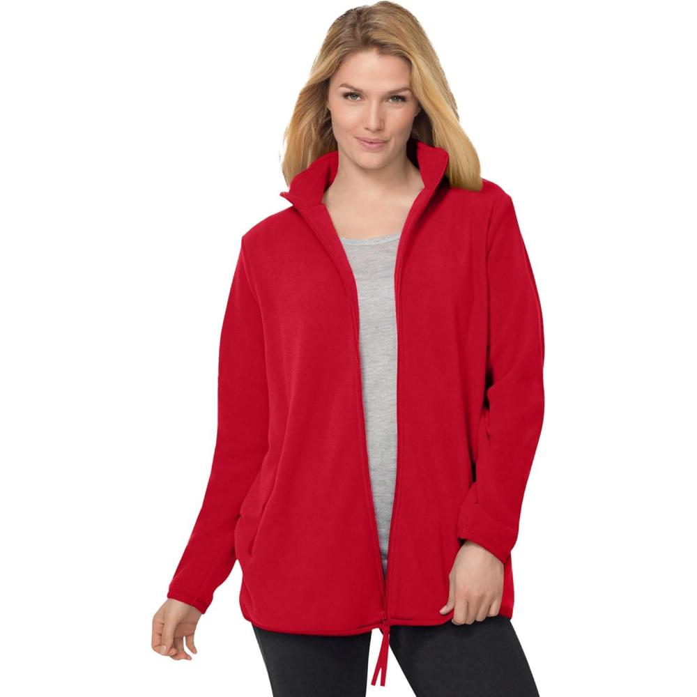 imageWoman Within Plus Size ZipFront Microfleece Jacket Long Oversized FleeceClassic Red