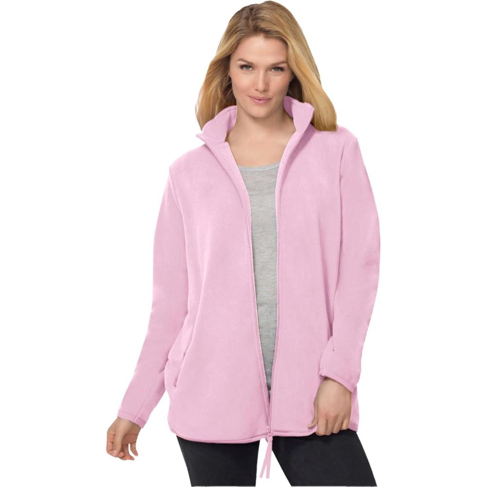 imageWoman Within Plus Size ZipFront Microfleece Jacket Long Oversized FleecePink