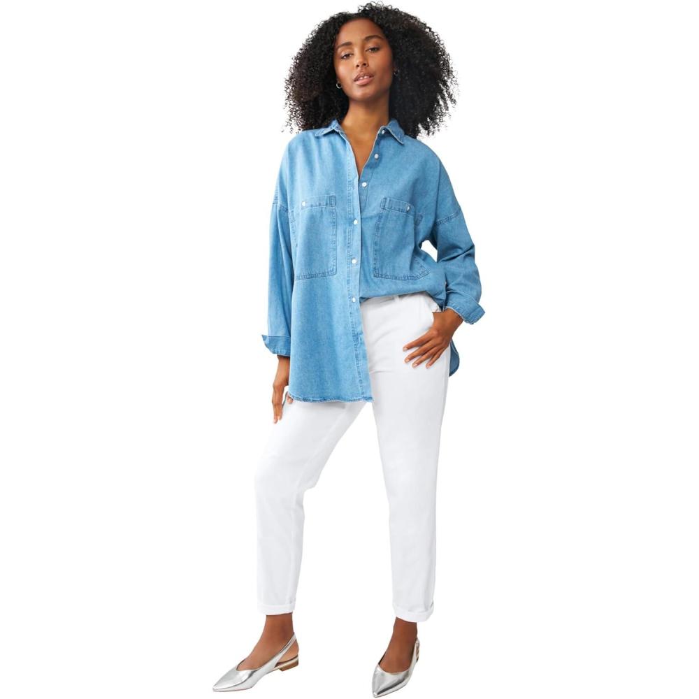 imageellos Comfortable Womens Plus Size Modern Stretch Chino Pants Slim Fit Work ampamp CasualWhite