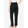 Woman Within Plus Size 7-Day Knit Embroidered Straight-Leg Pull-On Pants(Black Rose Pink Floral Embroidery)