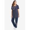Woman Within Plus Size 7-Day Knit Embroidered Straight-Leg Pull-On Pants(Navy Floral Embroidery)