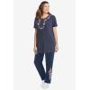 Woman Within Plus Size 7-Day Knit Embroidered Straight-Leg Pull-On Pants(Navy Floral Embroidery)