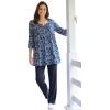 Woman Within Plus Size 7-Day Three-Quarter Sleeve Pintucked Henley Tunic(Black Soft Iris Pretty Bouquet)