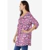 Woman Within Plus Size 7-Day Three-Quarter Sleeve Pintucked Henley Tunic(Dusty Pink Flower Garden)