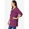 Woman Within Plus Size 7-Day Three-Quarter Sleeve Pintucked Henley Tunic(Dusty Pink Flower Garden)