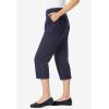 Woman Within Plus Size Adjustable Waist Chino Capri(Black Stripe)