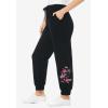 Woman Within Plus Size Better-Fleece Pull-On Jogger Sweatpants(Black Floral Embroidery)