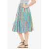 Woman Within Plus Size Elastic-Waist Knit Tiered Skirt(White Multi Watercolor Stripe)