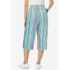 Woman Within Plus Size Elastic-Waist Pull-On Knit Pocket Capri Pants(White Multi Watercolor Stripe)
