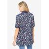 Woman Within Plus Size Elbow-Sleeve Polo Tunic(Navy Graphic Bloom)
