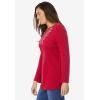 Woman Within Plus Size Embroidered Thermal Henley Tee(Classic Red Vine Embroidery)
