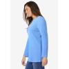 Woman Within Plus Size Embroidered Thermal Henley Tee(French Blue Vine Embroidery)