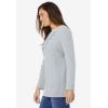 Woman Within Plus Size Embroidered Thermal Henley Tee(Heather Grey Vine Embroidery)