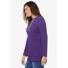 Woman Within Plus Size Embroidered Thermal Henley Tee(Radiant Purple Vine Embroidery)