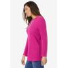Woman Within Plus Size Embroidered Thermal Henley Tee(Raspberry Vine Embroidery)