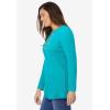 Woman Within Plus Size Embroidered Thermal Henley Tee(Waterfall Vine Embroidery)