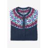 Woman Within Plus Size Fair Isle Cardigan(Navy Fair Isle Stripe)