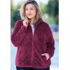Woman Within Plus Size Fluffy Fleece Jacket Oversized Zip-Up Jacket(Black)