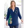 Woman Within Plus Size Holiday Cardigan(Black Red Birds)