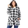 Woman Within Plus Size Hooded Fleece Coat(Black Buffalo Plaid)