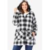 Woman Within Plus Size Hooded Fleece Coat(Classic Red Buffalo Plaid)