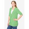 Woman Within Plus Size Lightweight Short Sleeve V-Neck Cardigan(Pistachio)