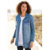 Woman Within Plus Size Long Stretch Denim Jacket Oversized Jean Jacket(Midnight Sanded)