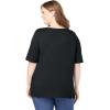 Woman Within Plus Size Perfect Elbow-Sleeve Square-Neck Tee(Black)
