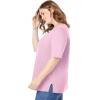 Woman Within Plus Size Perfect Elbow-Sleeve Square-Neck Tee(Pink)