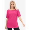 Woman Within Plus Size Perfect Elbow-Sleeve Square-Neck Tee(Soft Iris)