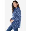 Woman Within Plus Size Perfect Long Sleeve Shirt(Royal Navy Linear Floral)