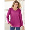 Woman Within Plus Size Perfect Long-Sleeve V-Neck Tee(Sweet Coral)